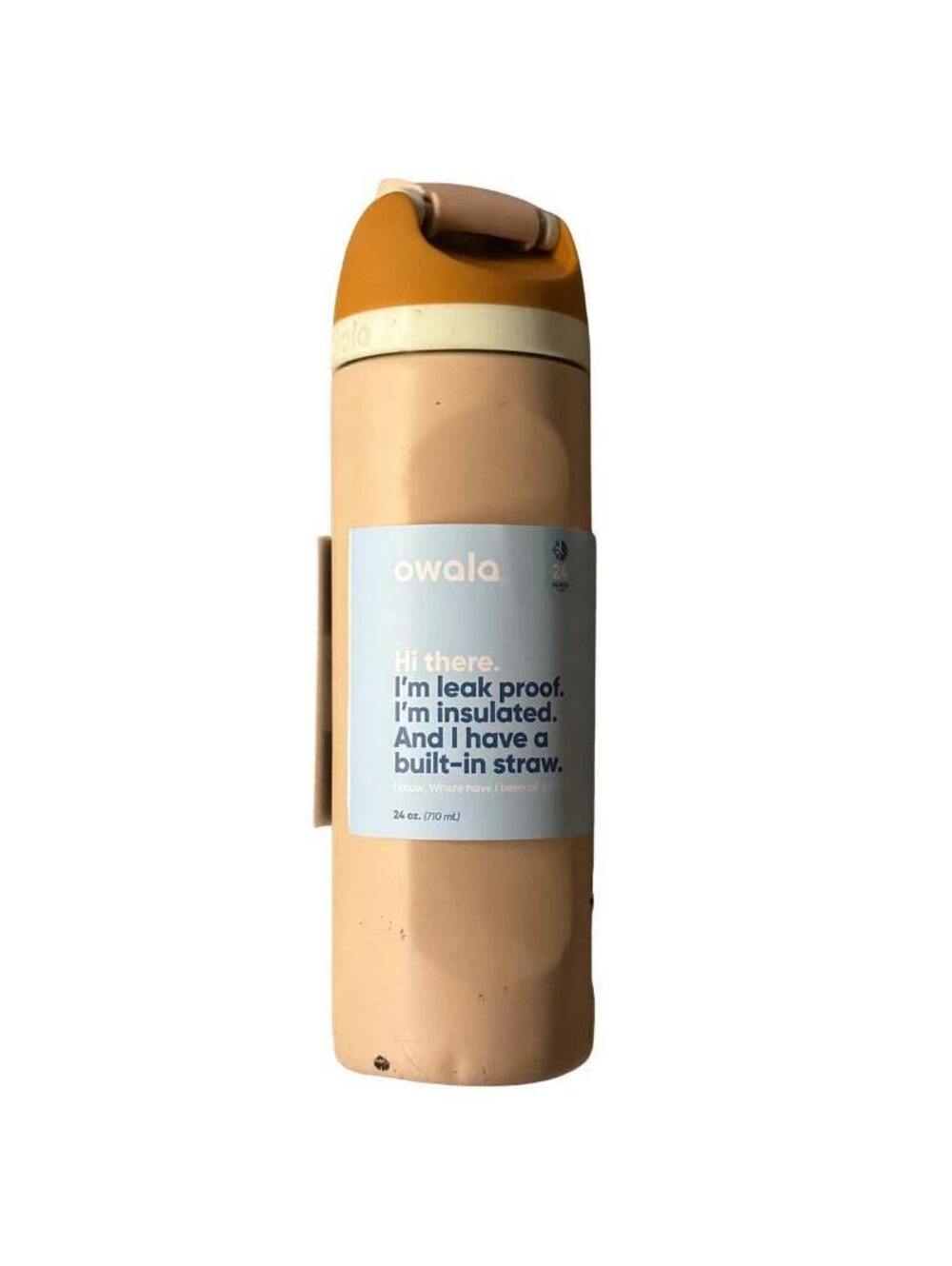 Owala FreeSip 24oz Insulated Stainless Steel Water Bottle Tan Orange Used